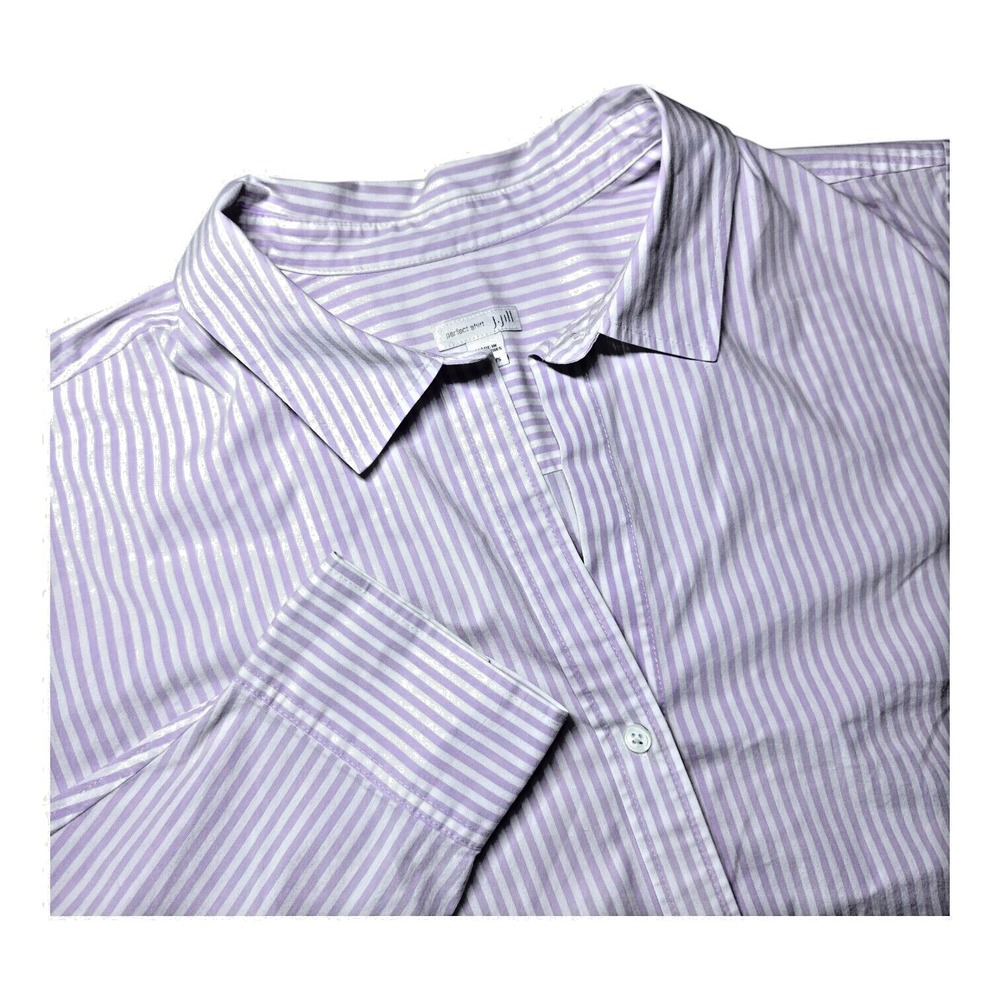 J Jill 'Perfect Shirt' Long Sleeve Button Down Purple White Striped Top Sz 3X - Picture 1 of 10